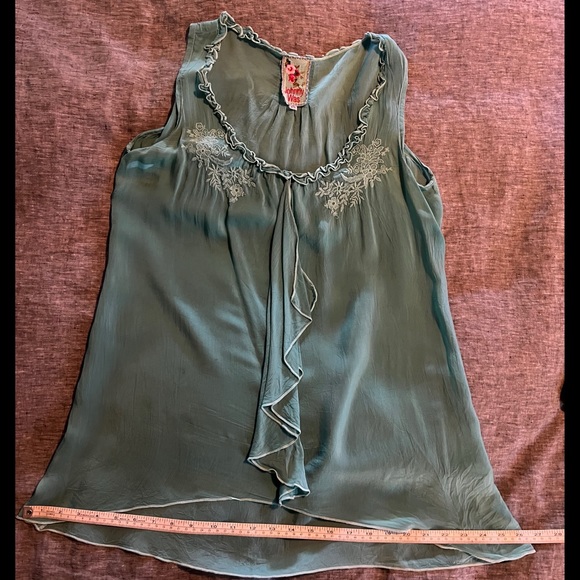 JOHNNY WAS Ruffle Embroidered Tank Top - Size XS in Beautiful Shade of Turquoise - Picture 10 of 14